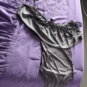 Off The Shoulder Gray Glittery Bodysuit